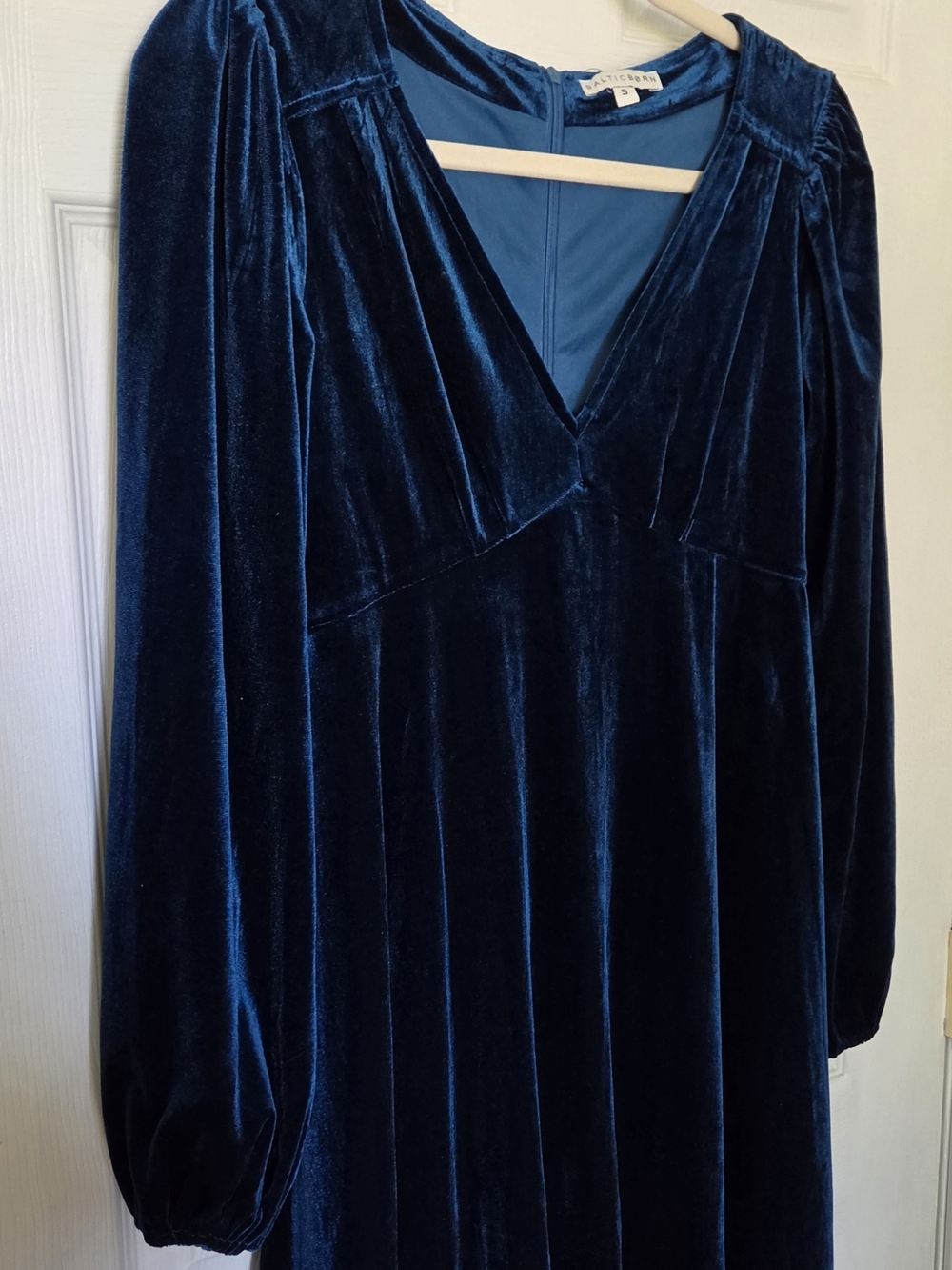 Baltic Born Deep Navy Velvet V-Neck Long Sleeve Dress